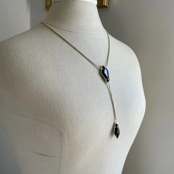 NWT- Kendra Scott Lilith Y Necklace Gold with Black Stone - Picture 4 of 6